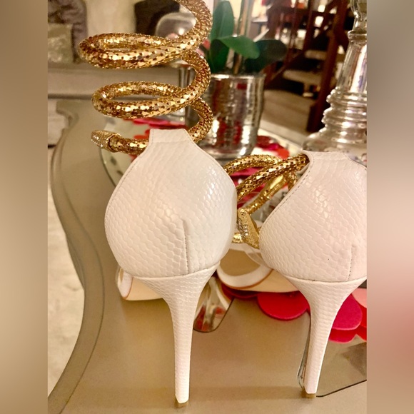 SIMMI LONDON White and Gold faux snake wrap around stiletto heels SZ 9 π₯π₯π₯ - Picture 7 of 10